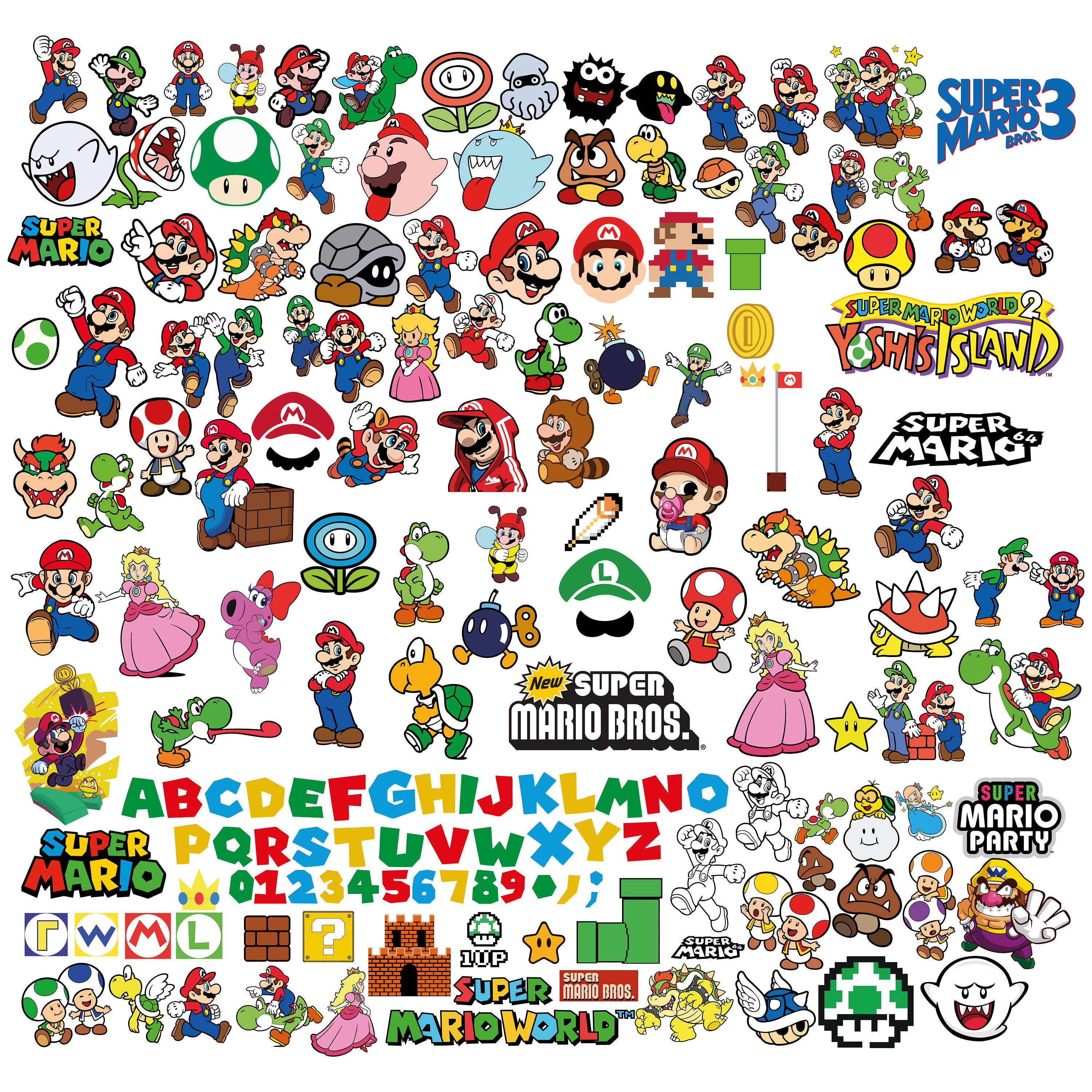 Super Mario SVG Bundle for Cricut and Sublimation, Mario Cut Files, Mario Clipart, Super Mario Font, Mario PNG, Racing Retro Games