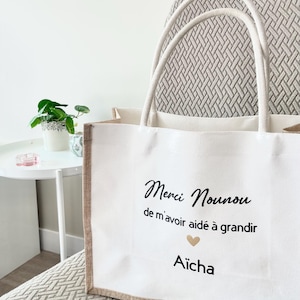 Cabas en jute personnalise / cadeau maîtresse / Cadeau grand mère / Cadeau Nounou / Cadeau Maman/ cadeau atsem