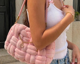 Marshmallow Bag Rosa – Borsa Intrecciata Morbida a Mano