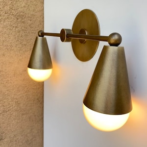 Bathroom Vanity Sconce --Handmade Wall Sconce--Mid Century Brushed Brass--Solid Brass Wall Sconce Light