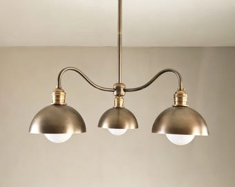 Modern Brass Chandelier,Three-Light Fixture with 6" Shades