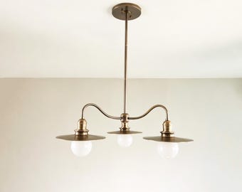 Modern Brass Chandelier,Three-Light Fixture with 8" Shades