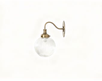Classical  Wall Sconce--Reeded Glass Globes--Mid Century Aged Brass--Solid Brass Wall Sconce light--Model.SC0088