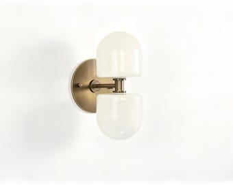 Classical  Wall Sconce--Reeded Glass Globes--Mid Century Aged Brass--Solid Brass Wall Sconce light--Model.SC0087