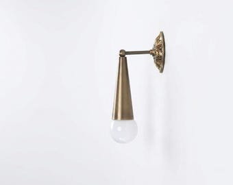 Handmade Mid Century Aged Brass Wall Sconce – Solid Brass Light