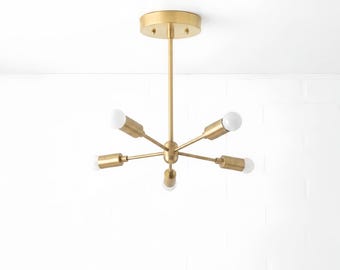 Lampadario in ottone - Lampadario Sputnik moderno in ottone - Sputnik moderno di metà secolo - Modello CH0025