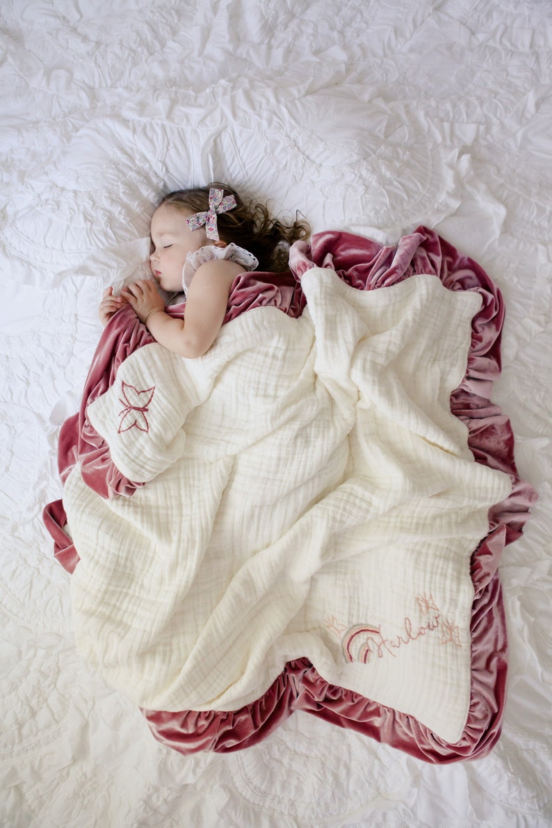 Blanket Muslin Velvet Trim Six Layers With Personalized Hand Etsy