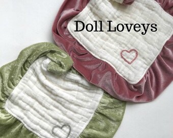 Doll Lovey or Newborn Muslin Velvet Heavenly Six Layers Hand Embroidered Heart