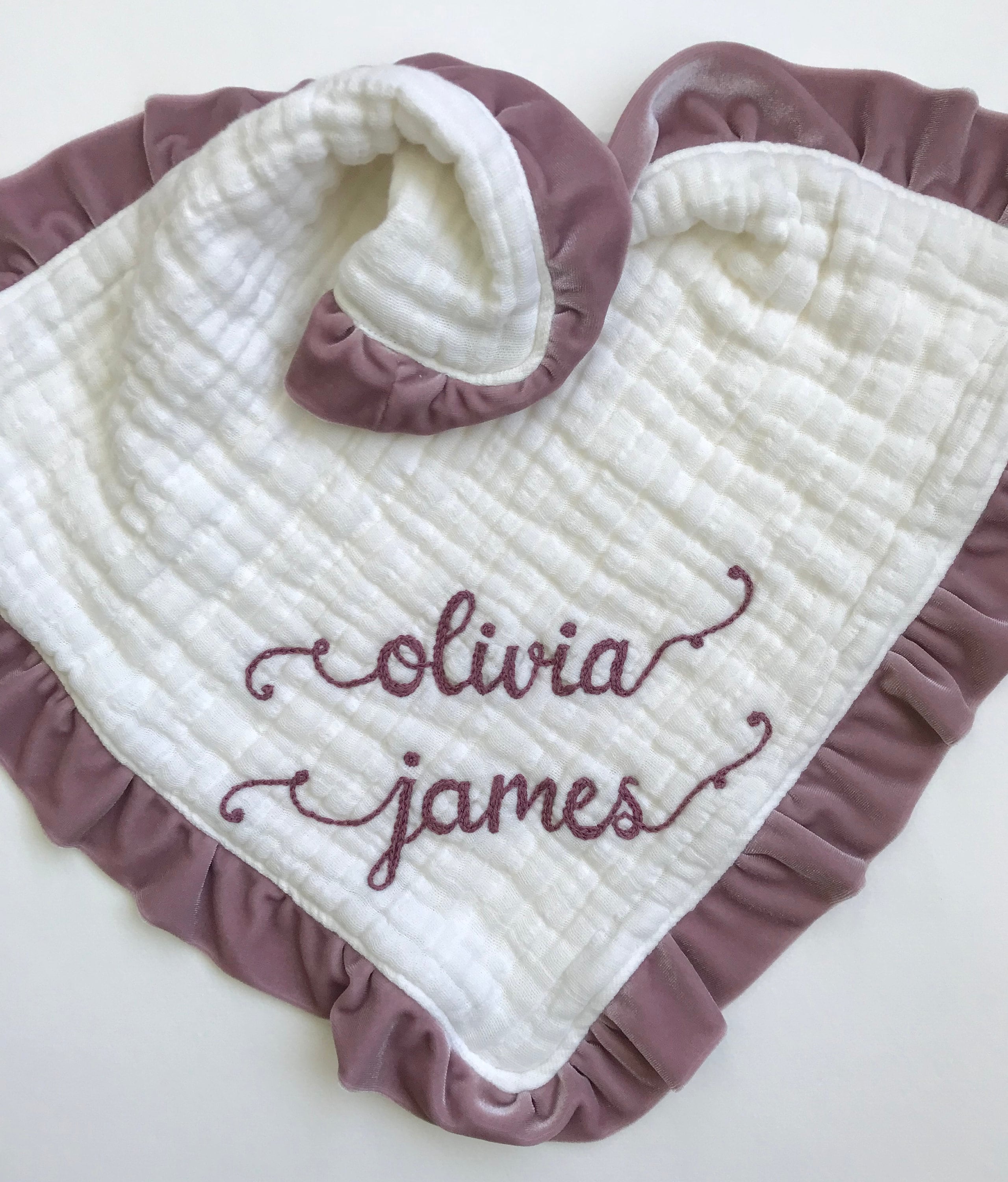 Loveys Muslin Velvet Heavenly Six Layers with Personalized Hand Embroidered Name Baby Lovey