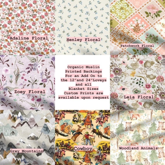 Organic Patterned Backings for 12" and 24" Loveys and all Blanket Sizes