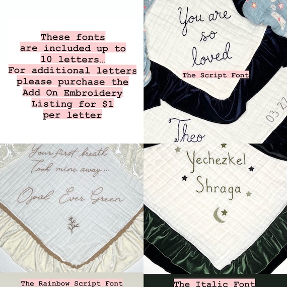 Additional Embroidery fee for Extra Script and Italic Font Letters