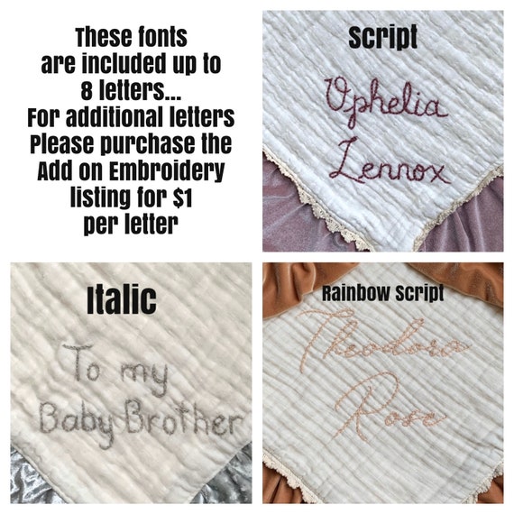 Additional Embroidery fee for Extra Script and Italic Font Letters