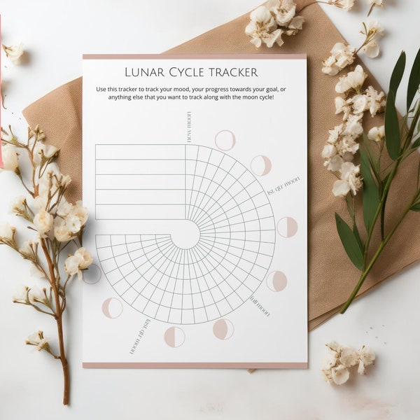 Lunar Cycle Tracker, Printable, Moon Cycle Habit Tracker Digital Download, Mood Tracker, Astrology digital file, calendar planner addition