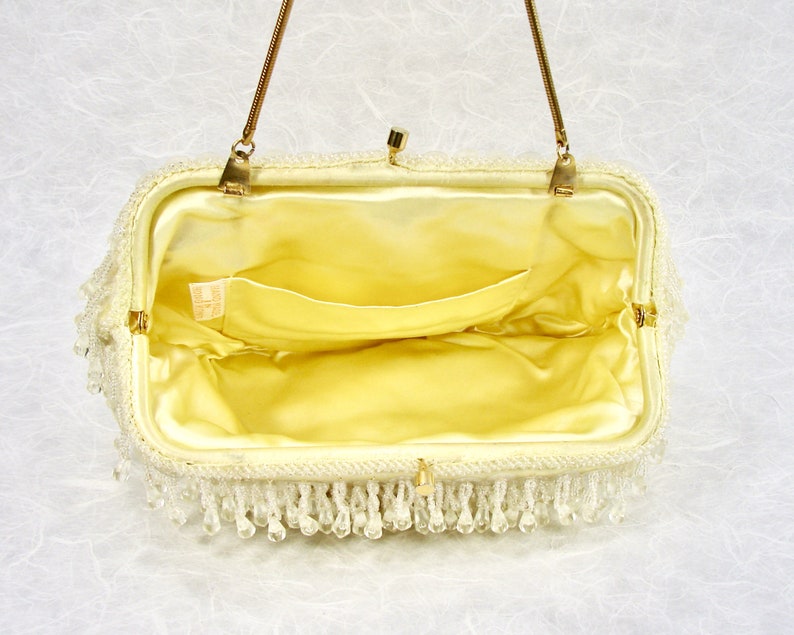 Vintage YELLOW Ivory Chandelier Clutch Acrylic Crystal Fringe Evening Bag Beaded Purse Sequin Gold Chain Wedding Handbag Formal Hong Kong image 6