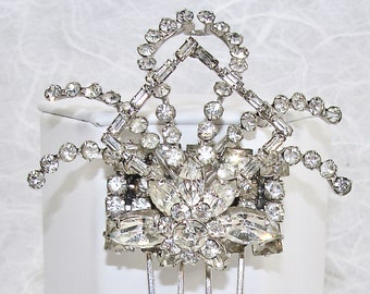 Crystal Rhinestone Wedding Hair Comb Jeweled Bridal Hairpiece Vintage 1940s AZUB Jewelry Austria Formal Ballroom Pageant Headpiece Accessory