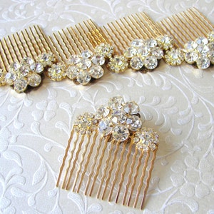 Rhinestone Flower Hairpiece Jeweled Hair Comb Gold Wedding Headpiece Bridesmaid Accessory Ballroom Pageant Jewelry Bohemian Chic Formal Prom image 6