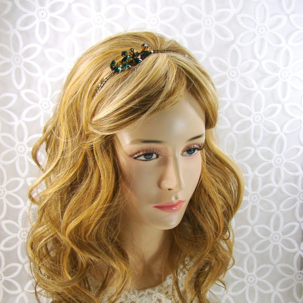 Emerald Green Wedding Rhinestone Headband Jeweled Headpiece Austrian Crystal Prom Head Band Bohemian Hair Accessories Wedding Tiara Crown