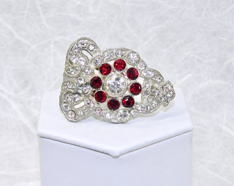 Sparkling Red Rhinestone Dress Clip Vintage Costume Jewelry Brooch Christmas Wedding Gown Coat Hat Pin Formal Evening Prom