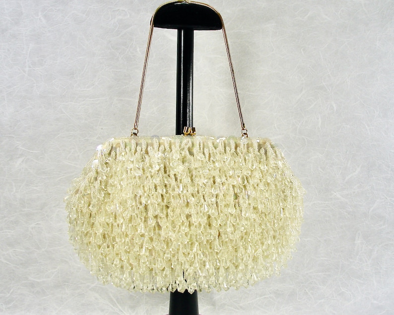 Vintage YELLOW Ivory Chandelier Clutch Acrylic Crystal Fringe Evening Bag Beaded Purse Sequin Gold Chain Wedding Handbag Formal Hong Kong image 9