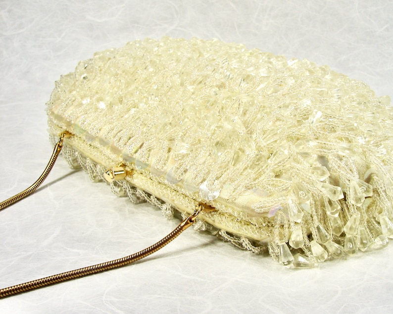 Vintage YELLOW Ivory Chandelier Clutch Acrylic Crystal Fringe Evening Bag Beaded Purse Sequin Gold Chain Wedding Handbag Formal Hong Kong image 4