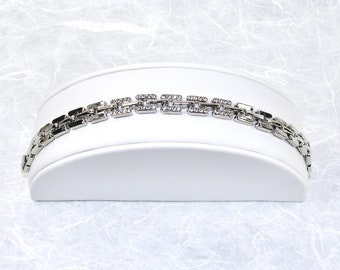 7 Inch Rhinestone Link Bracelet Silver Tone Formal Prom Evening Vintage Costume Jewelry