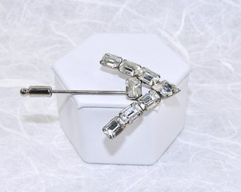 Rhinestone Stick Pin Arrow ? Emerald Cut Rhinestones Vintage Costume Jewelry Hat Lapel Clip