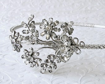 OOAK Jeweled Rhinestone Side Headband Flapper Hairpiece Antique Austrian Crystal Vintage Jewelry Diadem Boho Chic Art Deco Nouveau Bride