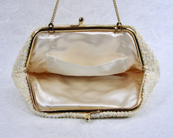 Vintage Delill Beaded Wedding Purse Ivory Sequin … - image 6