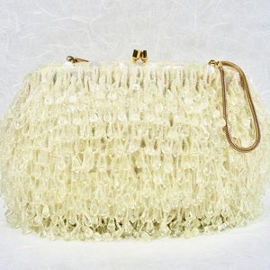 Vintage YELLOW Ivory Chandelier Clutch Acrylic Crystal Fringe Evening Bag Beaded Purse Sequin Gold Chain Wedding Handbag Formal Hong Kong image 1