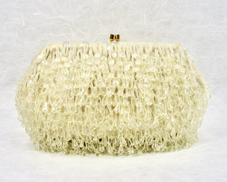 Vintage YELLOW Ivory Chandelier Clutch Acrylic Crystal Fringe Evening Bag Beaded Purse Sequin Gold Chain Wedding Handbag Formal Hong Kong image 3