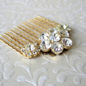 Rhinestone Flower Hairpiece Jeweled Hair Comb Gold Wedding Headpiece Bridesmaid Accessory Ballroom Pageant Jewelry Bohemian Chic Formal Prom image 5