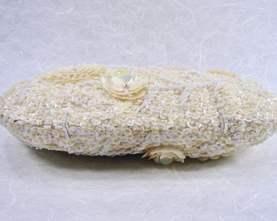 Vintage Delill Beaded Wedding Purse Ivory Sequin … - image 9