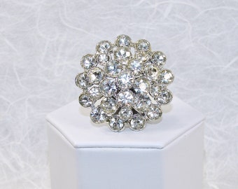 Round Dome Rhinestone Brooch Vintage Costume Jewelry Wedding Formal Christmas 1.5 Inch Circle