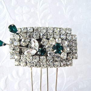 Art Deco Wedding Rhinestone Hair Comb Emerald Green Bridal Hairpiece Bohemian Chic 1920s Bride Downton Gatsby Headpiece Vintage Christmas image 4