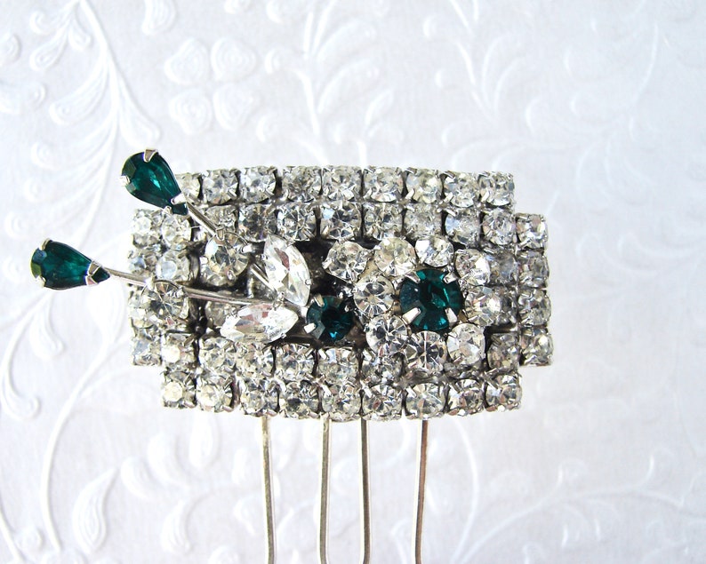 Art Deco Wedding Rhinestone Hair Comb Emerald Green Bridal Hairpiece Bohemian Chic 1920s Bride Downton Gatsby Headpiece Vintage Christmas image 4