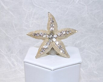 Rhinestone Starfish Brooch Gold Tone Beach Wedding Very Nice Sparkle VIntage Costume Jewelry