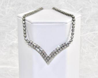 16.5 Inch Rhinestone Necklace V Chevron Prom Formal Wedding Bridal Vintage Costume Jewelry