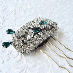 Art Deco Wedding Rhinestone Hair Comb Emerald Green Bridal Hairpiece Bohemian Chic 1920s Bride Downton Gatsby Headpiece Vintage Christmas image 5