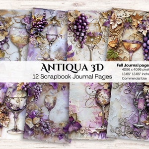 Wine Digital Junk Journal Paper | Grapes Printable Journal Background | Champagne | Purple Grapes | Rustic | Scrapbooking | Crafting | Diy
