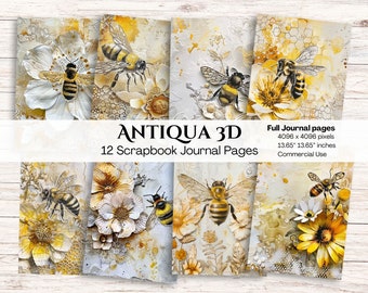 Shabby Chic Bee Digital Paper | Insects | Vintage Nature Scrapbook Paper | Insect Crafting Paper | Commercial Use | Instant Download