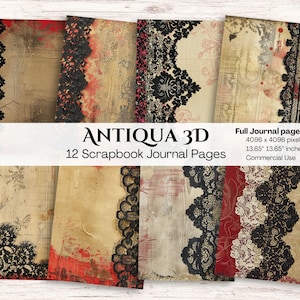 Red Digital Junk Journal Paper | Goth Emo | Lace Printable Journal Background | Black | Dark | Rustic | Scrapbooking | Crafting | Diy