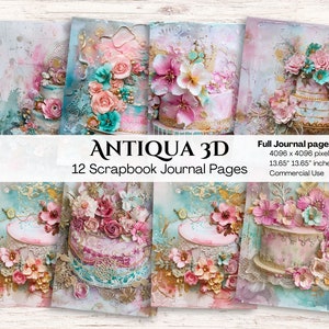 Shabby Chic Cake Digital Paper | Vintage Dessert Scrapbook Paper | Floral Pink Aqua Crafting Paper | Commercial Use | Instant Download