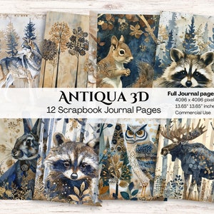 Waldtiere Papier | Wolf | Hase | Waschbär | Eule | Eichhörnchen | Printable Journal Hintergrund | Rustikal | Scrapbooking | Basteln | Selbergemacht