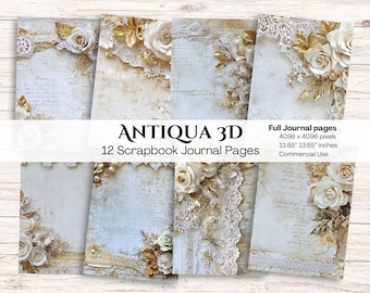 Pages du journal indésirable Roses | Scénario | Style rustique | Papier numérique | Fournitures pour scrapbooking | Pages d'arrière-plan | Imprimables | Découpage | Dentelle