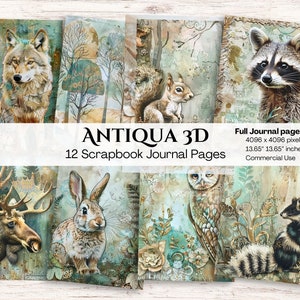 Waldtiere Papier | Wolf | Kaninchen | Waschbär | Eule | Eichhörnchen | Druckbarer Journal-Hintergrund | Rustikal | Scrapbooking | Basteln | Diy