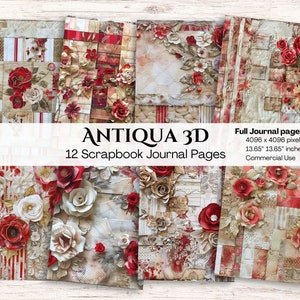 Antique Paper | Red Paper | Craft Paper | Textured Paper Pack | Distressed Paper | Scrapbook Journal Pages | Printable Papers | 3D Paper