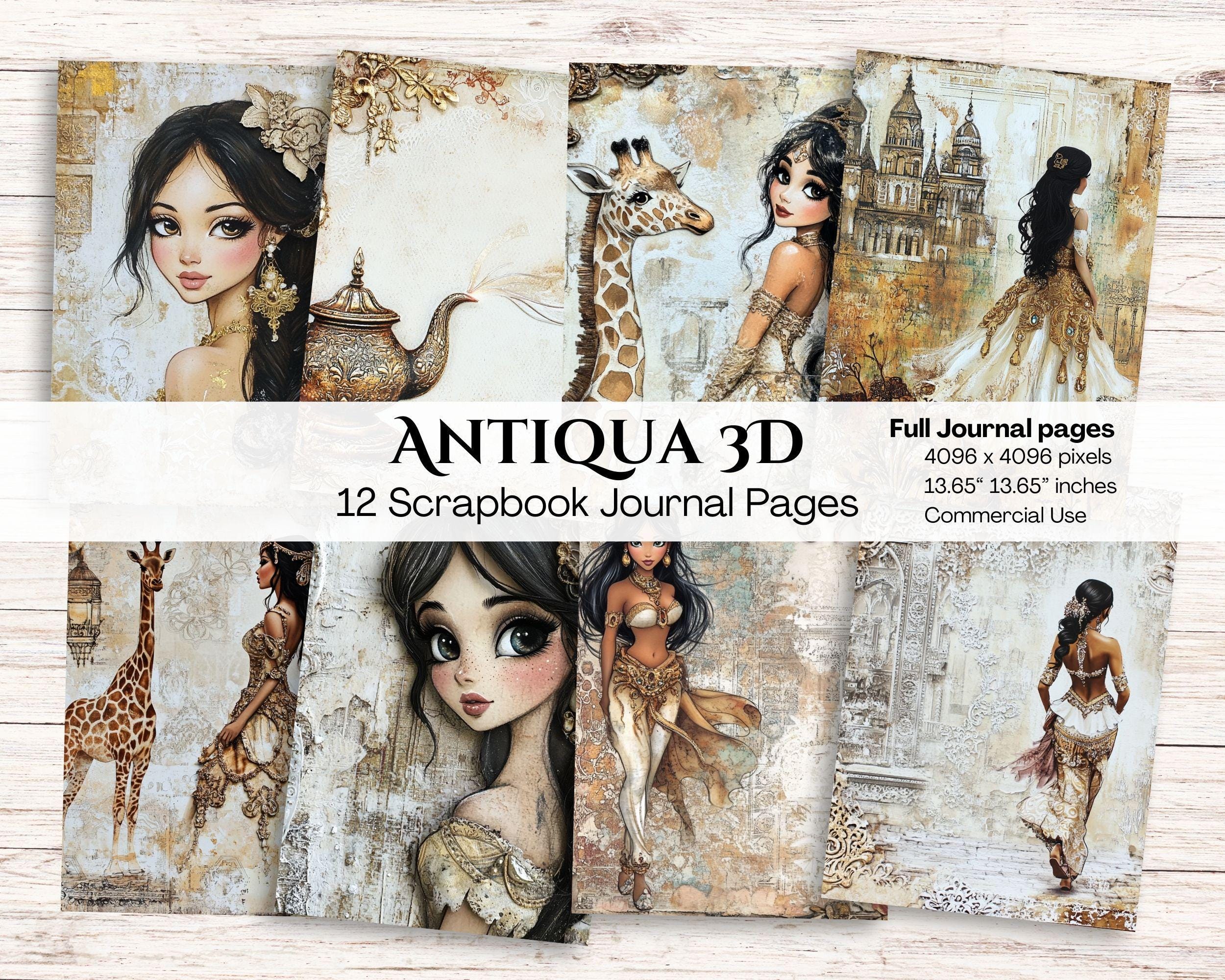 Arabian Princess Junk Journal Pages | Giraffe | Script | Rustic Style | Digital Paper | Scrapbook Supplies | Background Pages | Decoupage