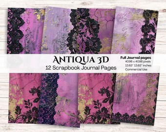 Spitze Digitales Papier | Kommerzielle Nutzung | Lila Hintergründe | rosa lila schwarz | Druckbares Papier Set | Scrapbooking Papier | Basteln | Selbergemacht
