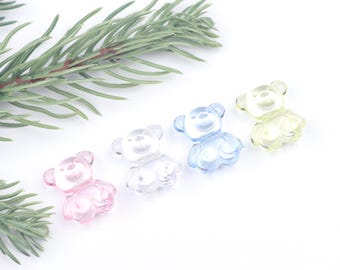 Transparent Cute Bear Acrylic Beads,Colorful Cute Beads for Jewelry Necklace Bracelet Phone Strap,DIY Craft Supply,Kawaii Accessories A0172