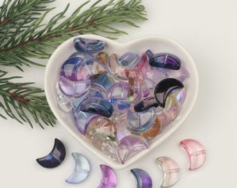 10PCS Clear Multicolor Glass Moon Beads 14mm,Curved Bead,Czech Glass Moon Bead,Craft Jewelry Making Supply,Wholesale Glass Beads A0243